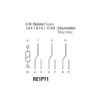 EMAS%2012VDC%2010A%203CO%20(3PDT)%20Kontaklı%2011%20Pinli%20Genel%20Amaçlı%20Güç%20Rölesi%20