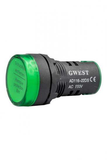 Gwest 22-Y 220V 22mm Yeşil Ledli Sinyal Lambası